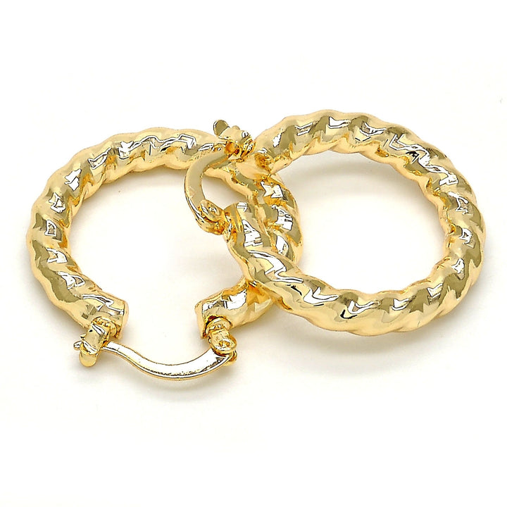 Gold Filled High Polish Finsh   Small Hoop Hollow and Twist Design Golden Tone Image 3