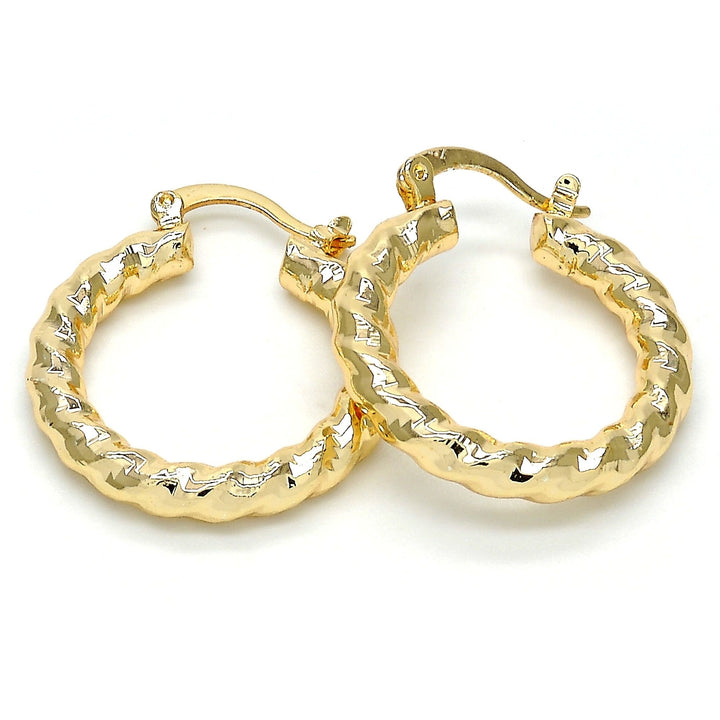 Gold Filled High Polish Finsh   Small Hoop Hollow and Twist Design Golden Tone Image 1