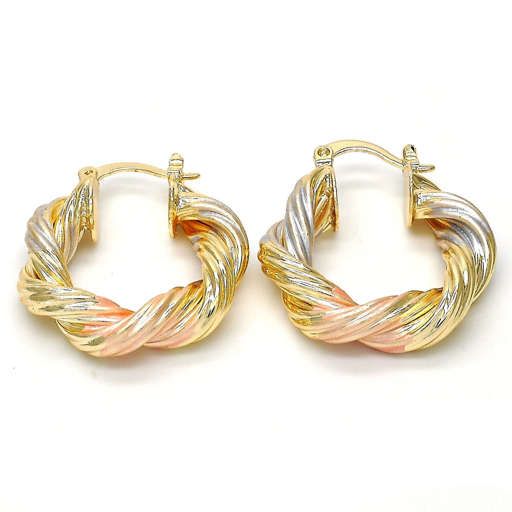 Gold Filled Small Hoop Twist DesignMacaroon Style Tri Color Image 2