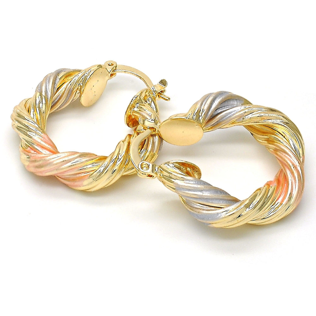 Gold Filled Small Hoop Twist DesignMacaroon Style Tri Color Image 3