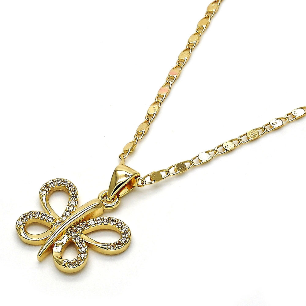 Gold Filled Fancy Necklace Butterfly Design with White Micro Pave Polished Finish Golden Tone Image 2