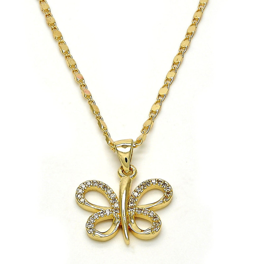 Gold Filled Fancy Necklace Butterfly Design with White Micro Pave Polished Finish Golden Tone Image 1