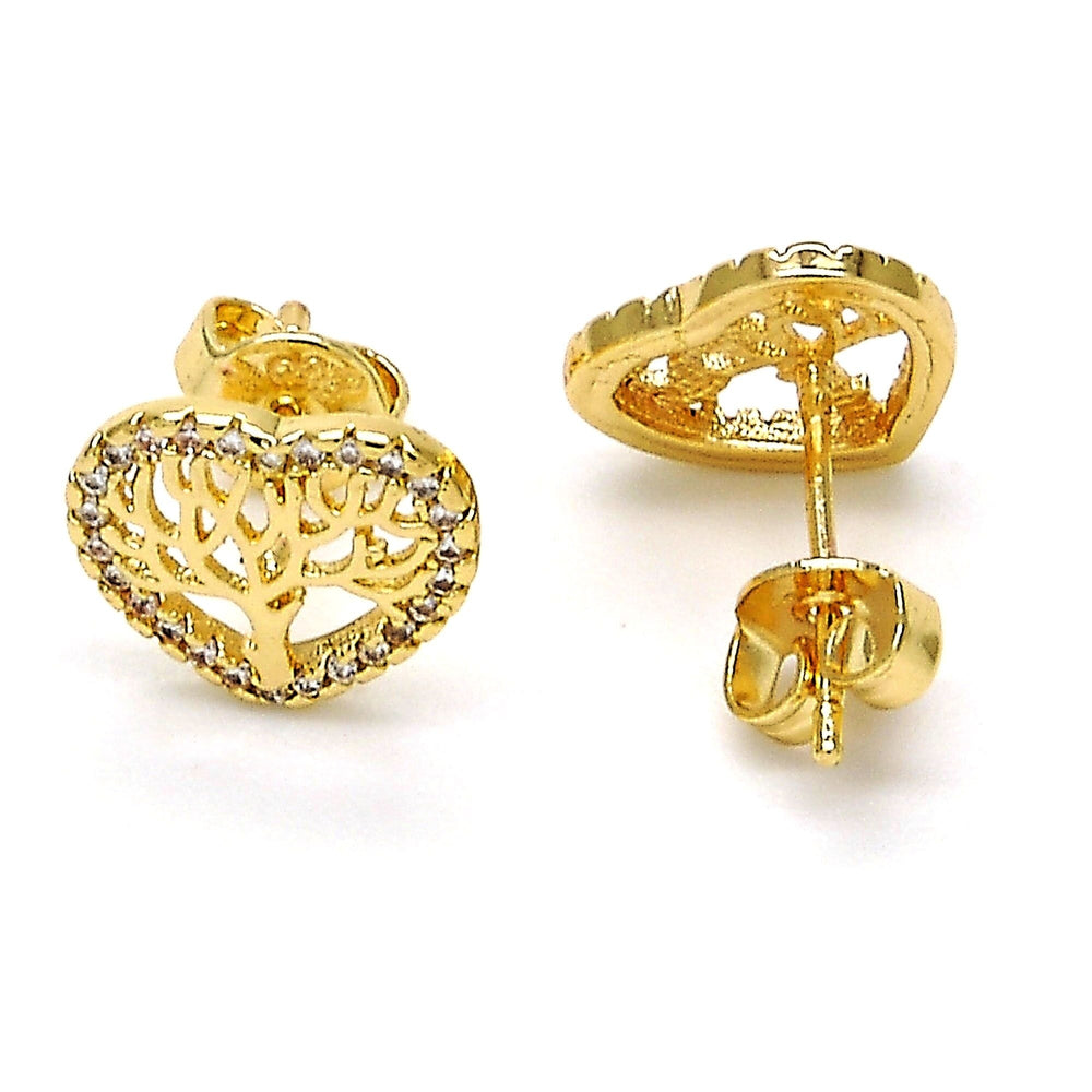 Gold Filled High Polish Finsh made with Crystal Tree of Life Heart Shape Stud Earrings Image 2