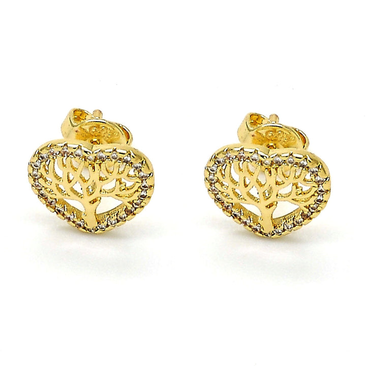Gold Filled High Polish Finsh made with Crystal Tree of Life Heart Shape Stud Earrings Image 1