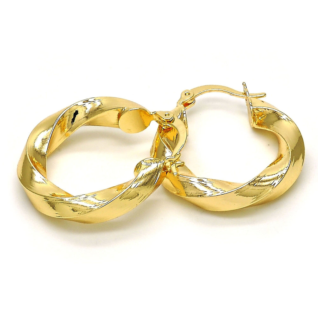Gold Filled High Polish Finsh Bamboo Twist Hoop Earrings Image 2