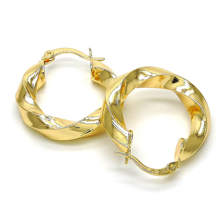 Gold Filled High Polish Finsh Bamboo Twist Hoop Earrings Image 4