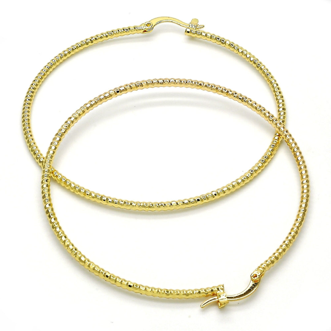 Gold Filled High Polish Finsh  Gold Thin Elegant Fancy Hoop Earring  With Diamond Cut 60MM Image 2
