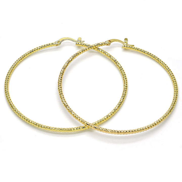 Gold Filled High Polish Finsh  Gold Thin Elegant Fancy Hoop Earring  With Diamond Cut 60MM Image 1