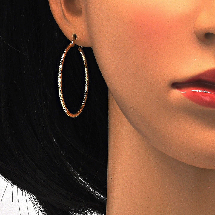 Gold Filled High Polish Finsh  Gold Thin Elegant Fancy Hoop Earring  With Diamond Cut 60MM Image 3