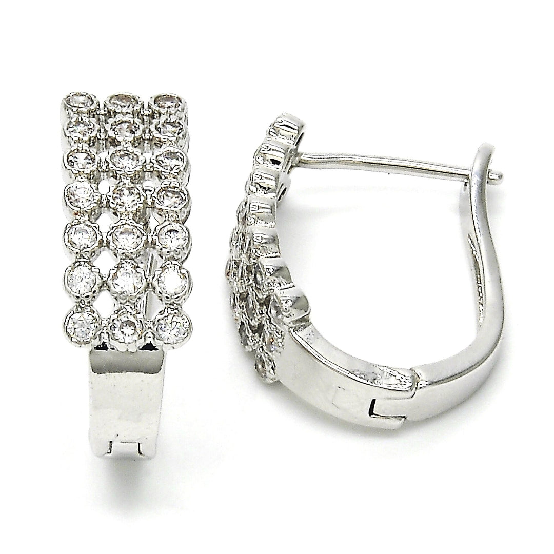 Silver Filled High Polish Finsh  Huggie Hoop with Micro Pave Rhodium Tone Image 2