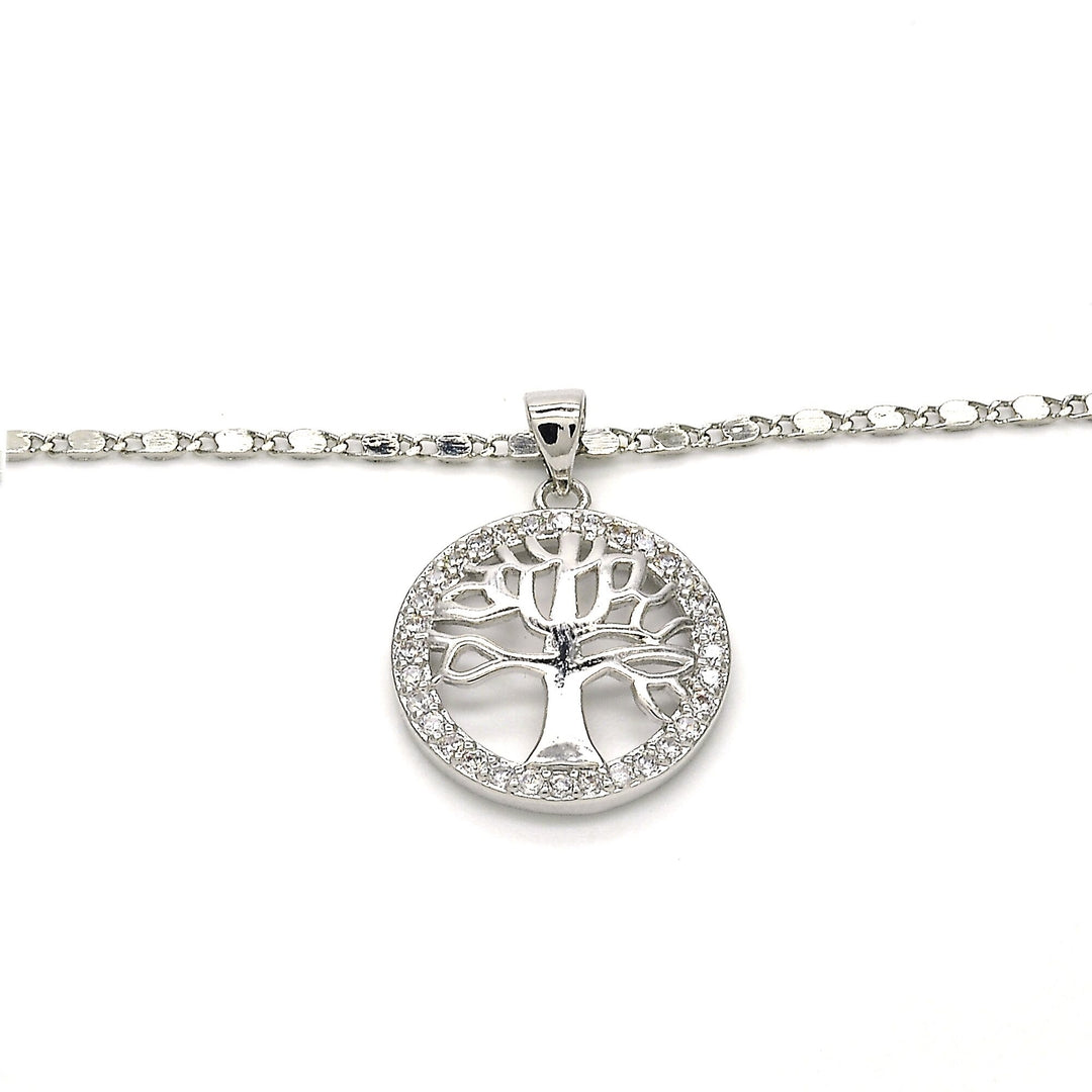 Rhodium Filled High Polish Finsh   made with Crystal Tree Of Life Chain Pendant Image 3