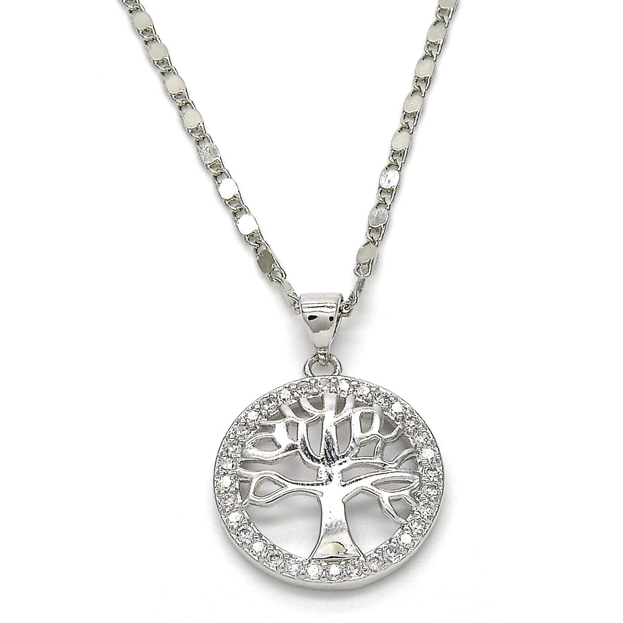 Rhodium Filled High Polish Finsh   made with Crystal Tree Of Life Chain Pendant Image 1