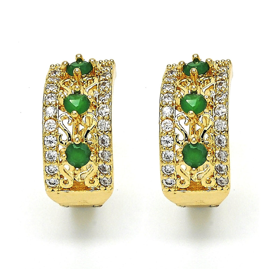 Gold Filled High Polish Finsh  Lab Created Emerald Hoop Earring Earrings Image 1
