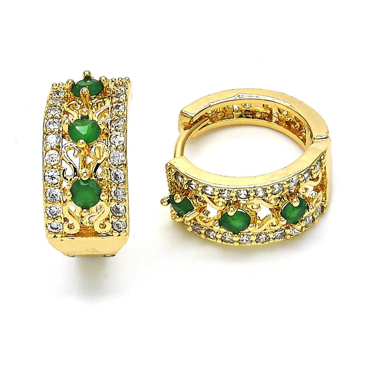 Gold Filled High Polish Finsh  Lab Created Emerald Hoop Earring Earrings Image 2