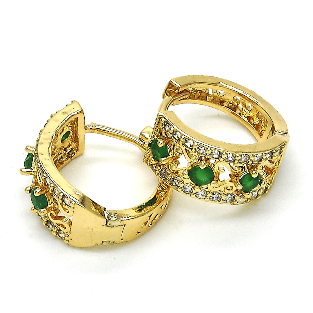 Gold Filled High Polish Finsh  Lab Created Emerald Hoop Earring Earrings Image 3