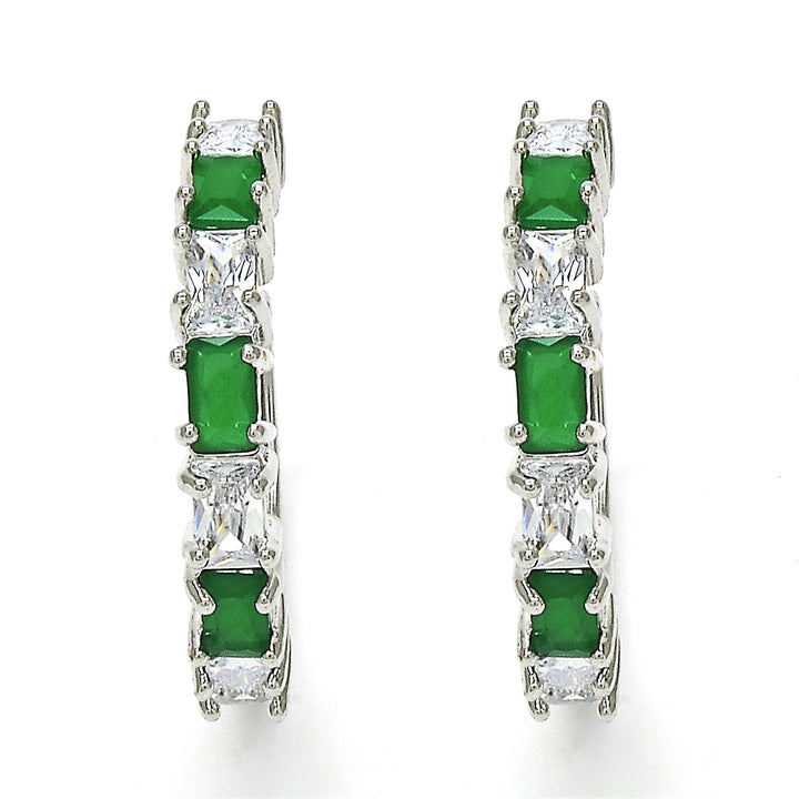 STERLING SILVER Filled High Polish Finsh  LAB CREATED Emerald EARRINGS Image 1