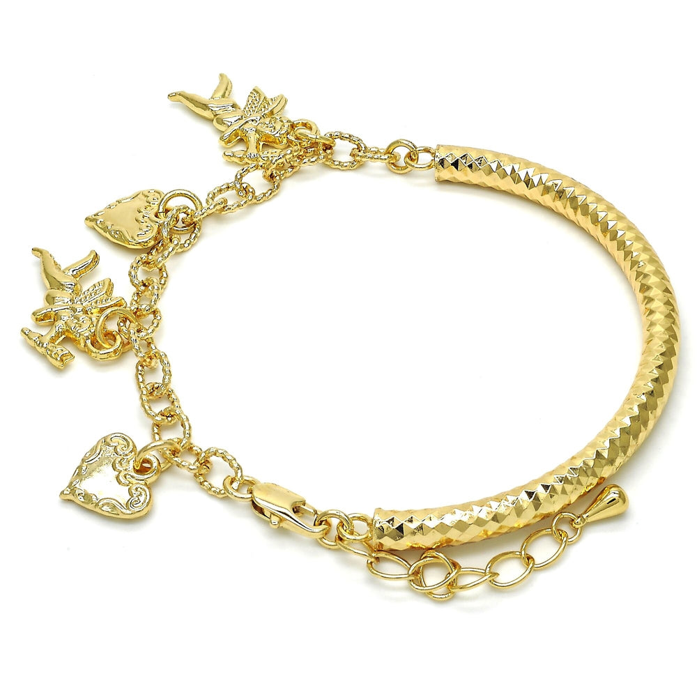 Gold Filled Charm Bracelet Angel and Heart Design Golden Tone Image 2