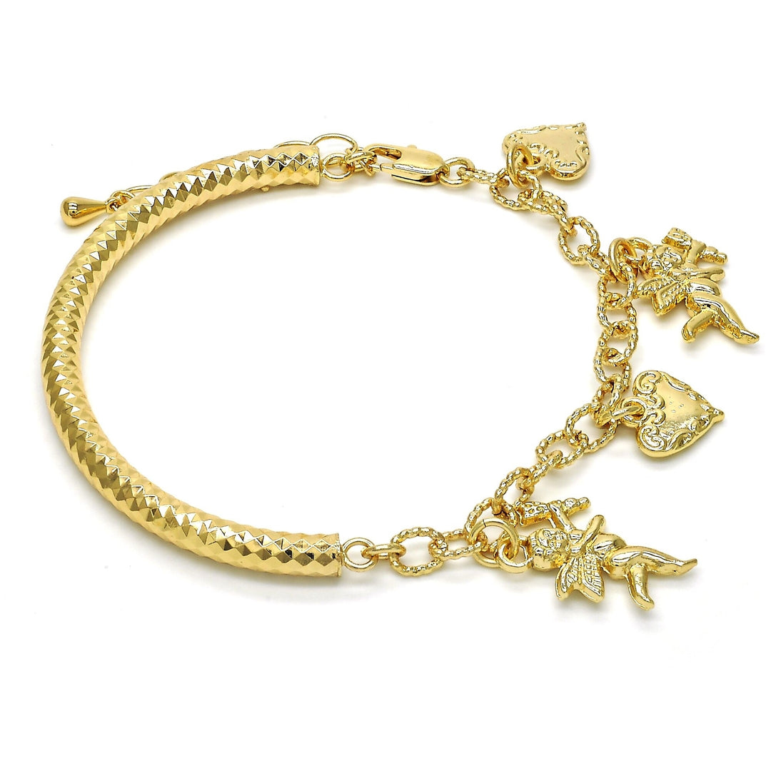 Gold Filled Charm Bracelet Angel and Heart Design Golden Tone Image 3
