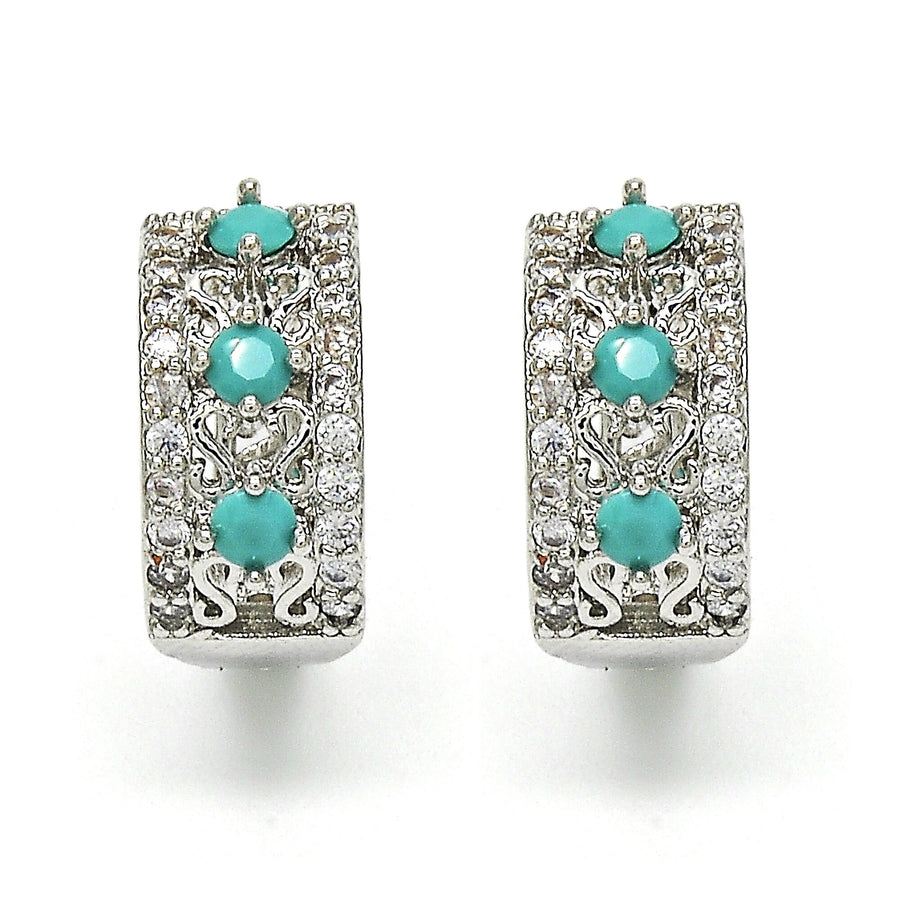 RHODIUM Filled High Polish Finsh  LAB CREATED Turquoise EARRINGS Image 1