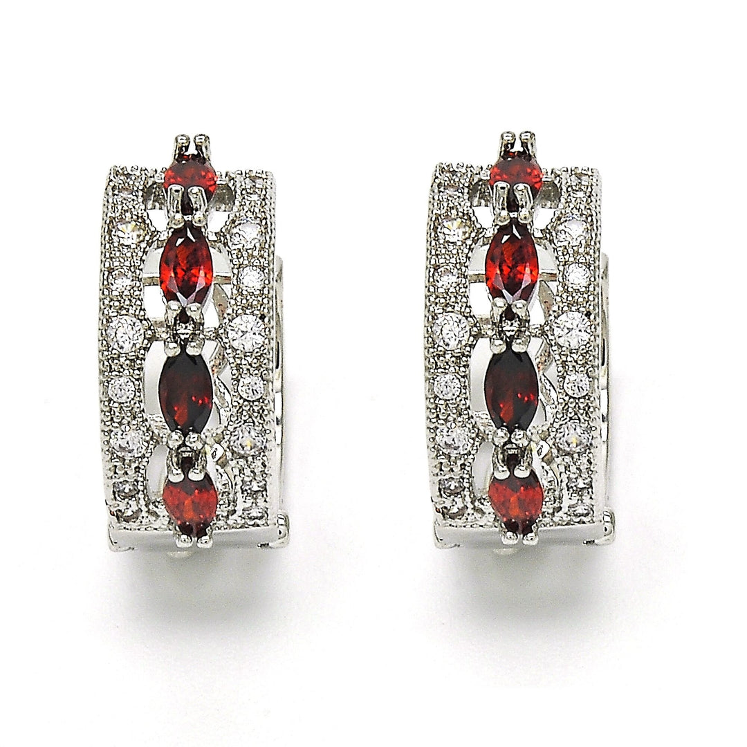 RHODIUM Filled High Polish Finsh  LAB CREATED RUBY OVAL EARRINGS Image 1