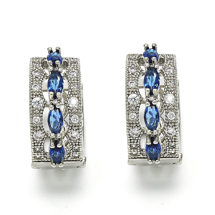 RHODIUM Filled High Polish Finsh LAB CREATED SAPPHIRE OVAL EARRINGS Image 1