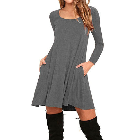 Solid Color Casual Swing Dress Image 2