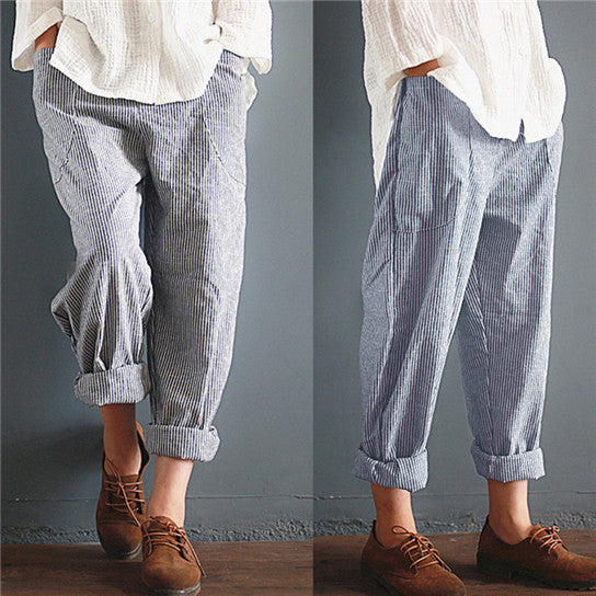 Cotton Linen High Waist Harem Pants Loose Trousers with Pockets Image 2