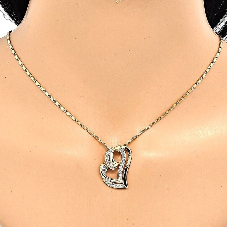 18k Gold Filled High Polish Finsh  Elegant HEART Necklace with Diamond Accent Image 2