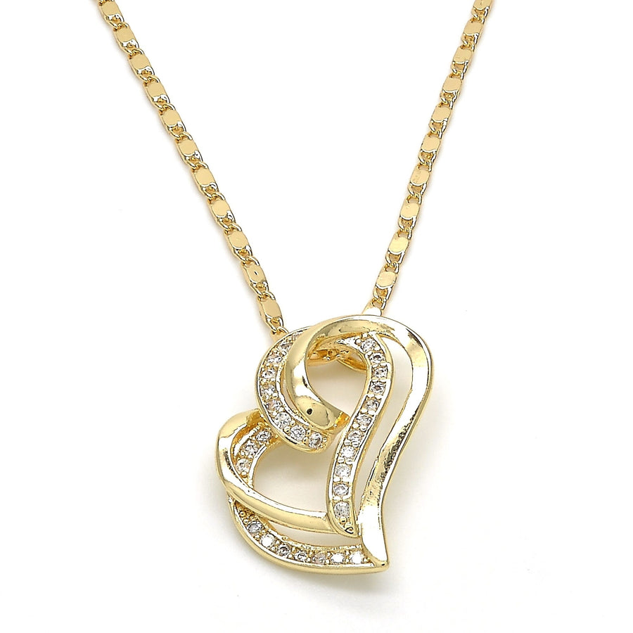 Gold Filled Fancy Necklace Heart Design with White Micro Pave Polished Finish Golden Tone Image 1
