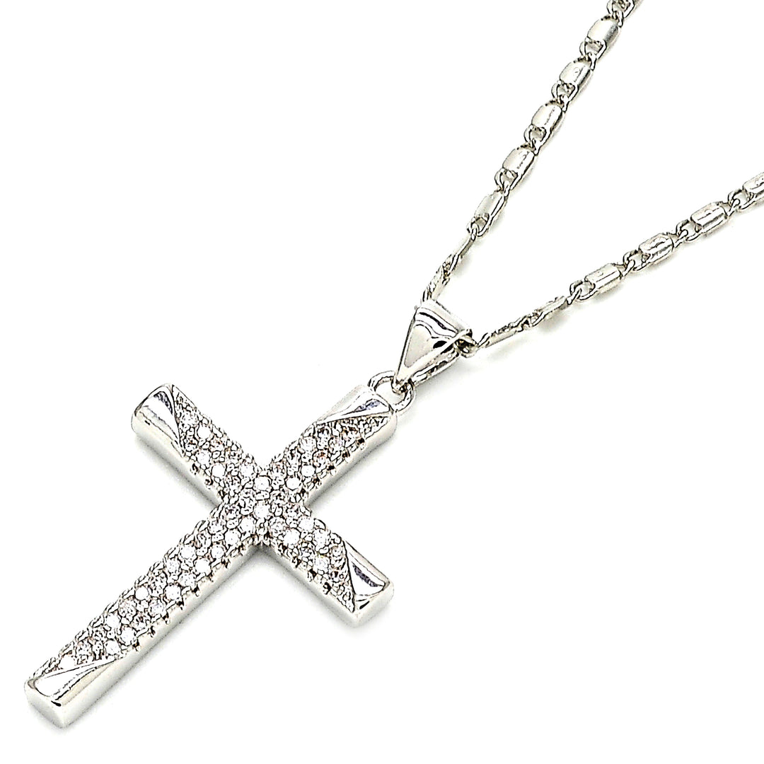 Rhodium Filled High Polish Finsh  Fancy Necklace Cross Design with Crystal Rhodium Tone Image 1