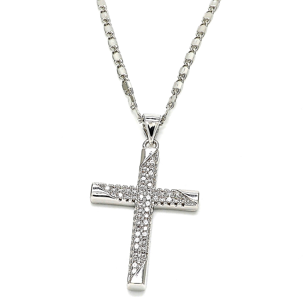 Rhodium Filled High Polish Finsh  Fancy Necklace Cross Design with Crystal Rhodium Tone Image 2