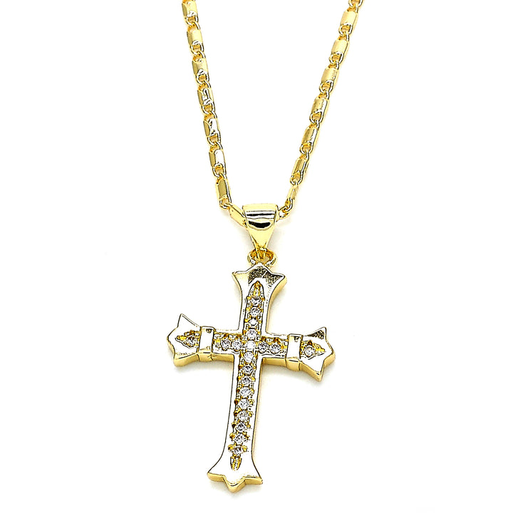 Gold Filled High Polish Finsh Mirco Pava Cross Charm Necklace Image 2