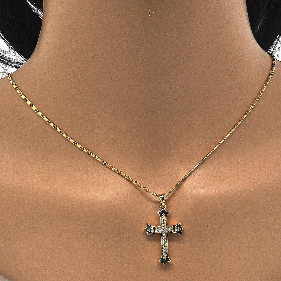 Gold Filled High Polish Finsh Mirco Pava Cross Charm Necklace Image 3