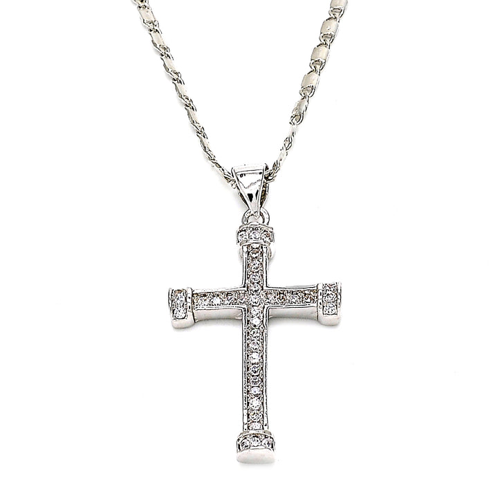 Rhodium Filled High Polish Finsh  Fancy Necklace Cross Design with Cubic Zirconia Rhodium Tone Image 1