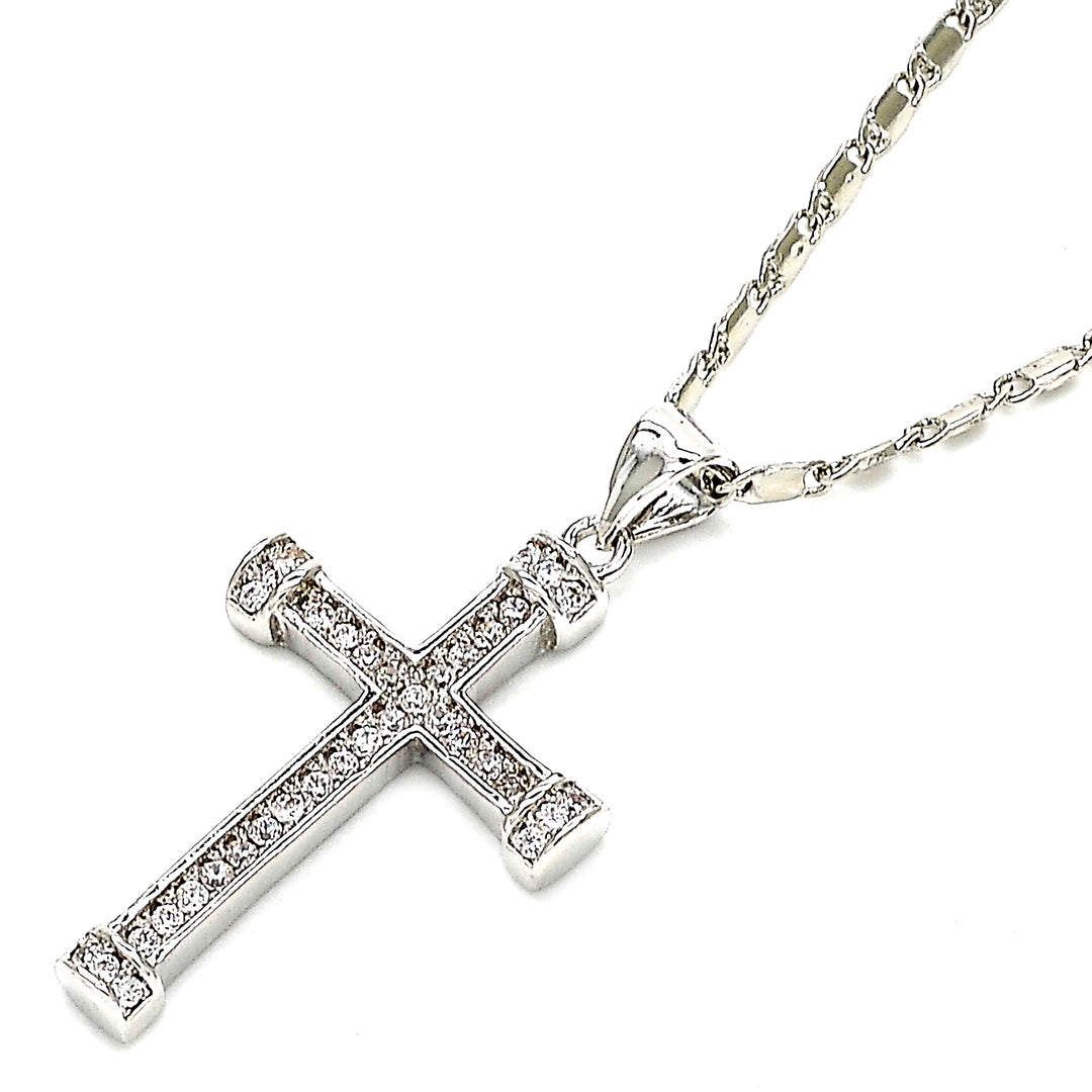 Rhodium Filled High Polish Finsh  Fancy Necklace Cross Design with Cubic Zirconia Rhodium Tone Image 2