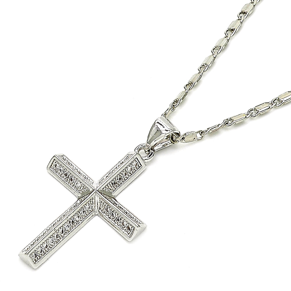 14k Gold Filled High Polish Finsh Rhodium Fancy Necklace Cross Design with Micro Pave Rhodium Tone Image 2