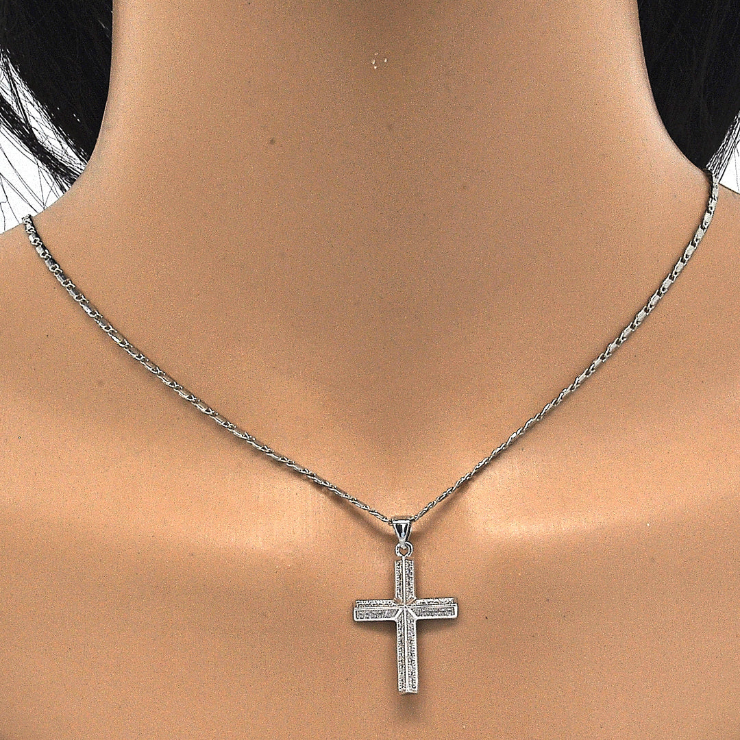 14k Gold Filled High Polish Finsh Rhodium Fancy Necklace Cross Design with Micro Pave Rhodium Tone Image 3