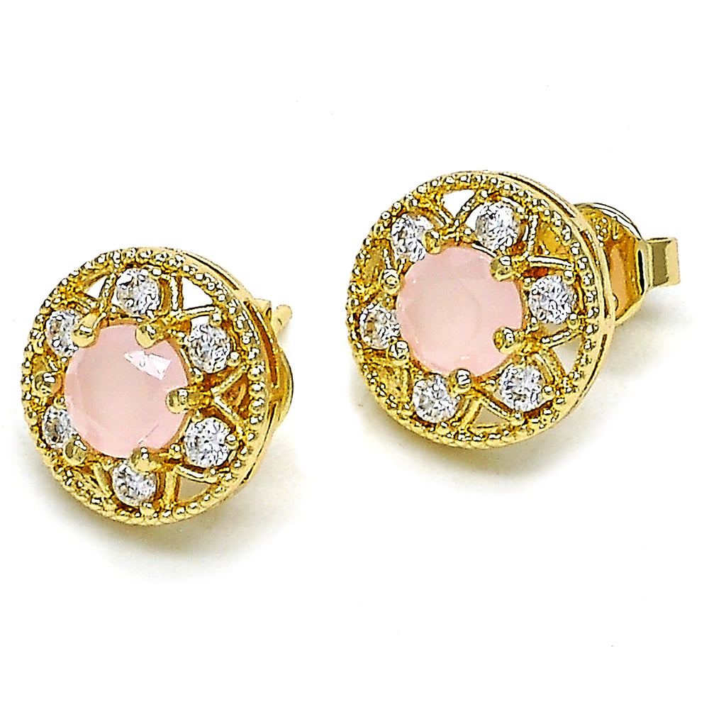 Gold Filled High Polish Finsh Stud Earring Flower Design with Opal and Cubic Zirconia Golden Tone Image 2