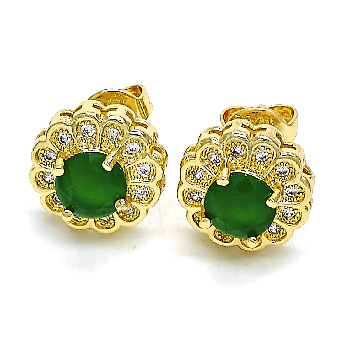 14K Gold Filled High Polish Finsh  Emerald Flower Stud Earring With Micro Pave Image 1