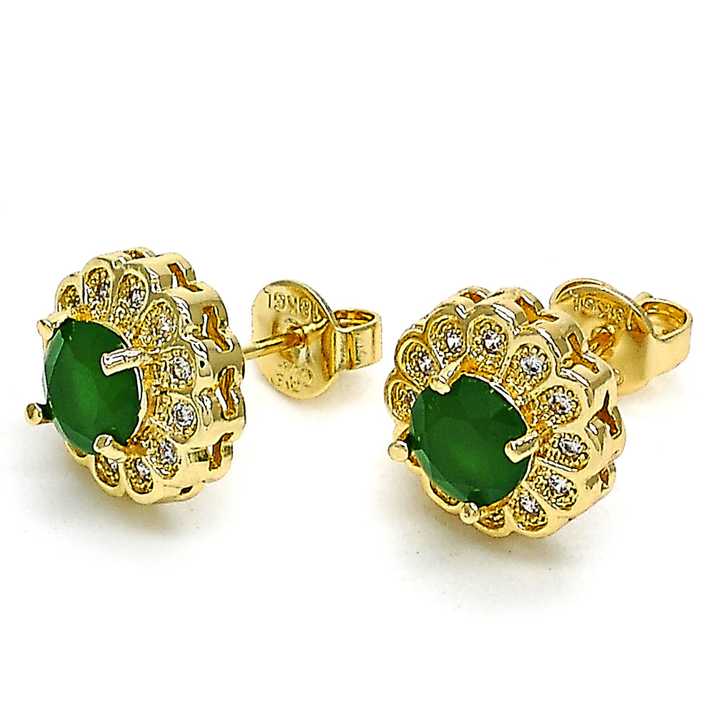 14K Gold Filled High Polish Finsh  Emerald Flower Stud Earring With Micro Pave Image 2