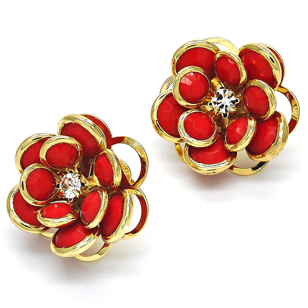 14K Gold Filled High Polish Finsh Ruby Hibiscus Crystal Stud Earring Image 2
