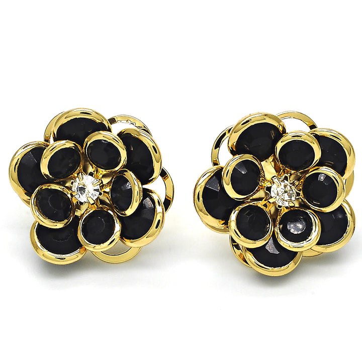 14K GOLD Filled High Polish Finsh black Hibiscus Crystal Stud Earring Image 1