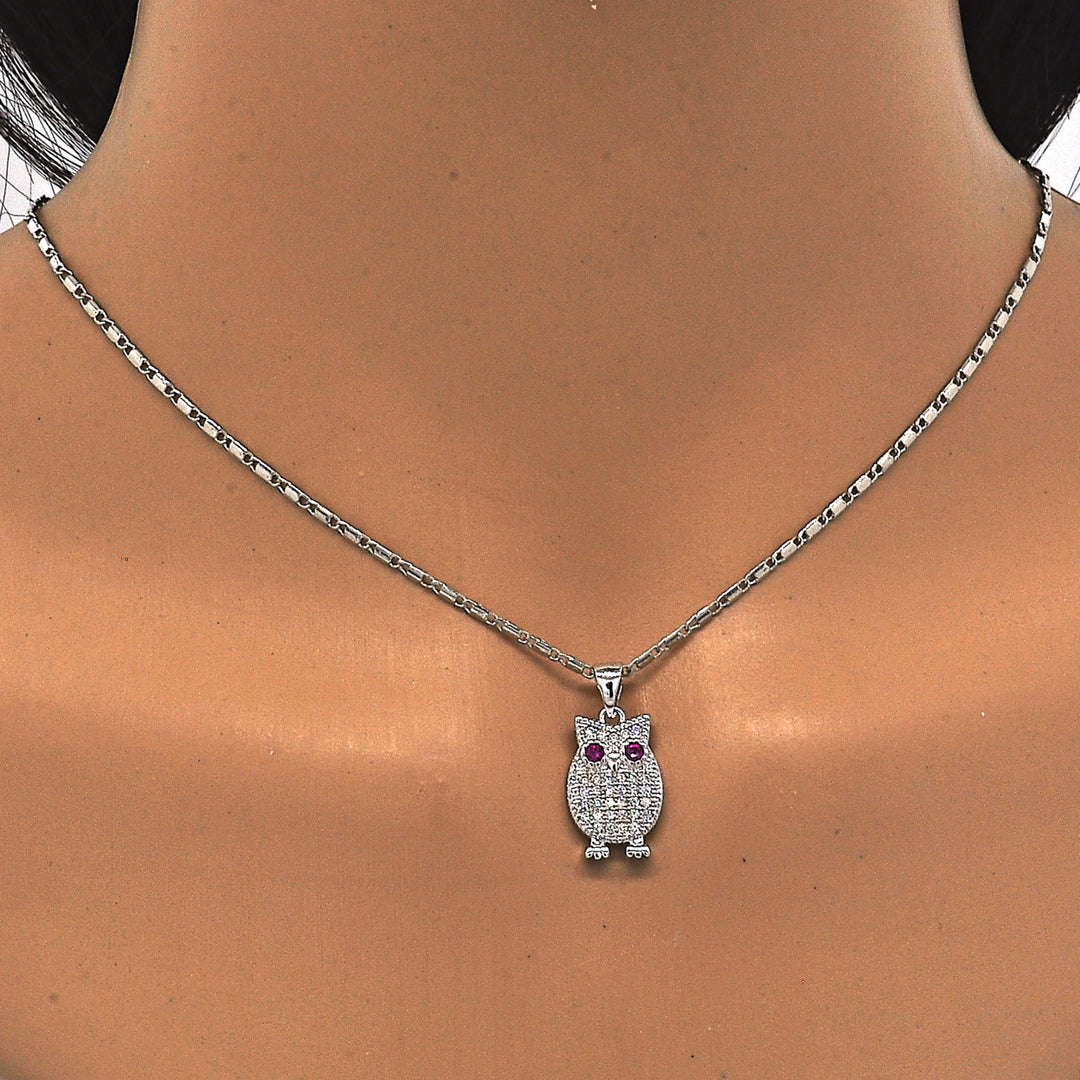 14K White Gold Fancy Necklace Heart Design with Cubic Zirconia Rhodium Tone Image 4