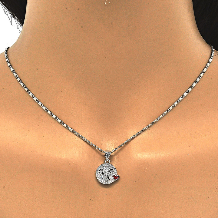 Rhodium Filled High Polish Finsh  Fancy Necklace Heart Design with Cubic Zirconia Rhodium Tone Image 3