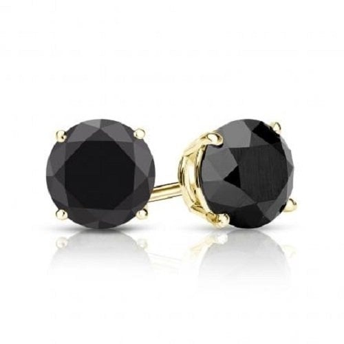 Gold Filled 7mm Black CZ Stud Earrings Round Brilliant Cut Basket Set Rhodium 2 1/2 ct./pr Image 2