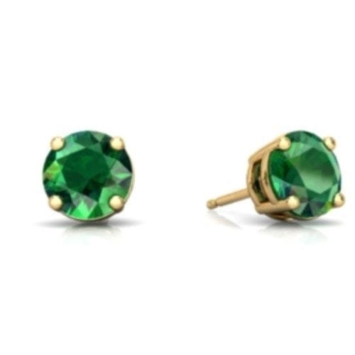 Gold Filled Green CZ Stud Earrings Round Brilliant Cut Basket Set Rhodium 2 1/2 ct./pr Image 1