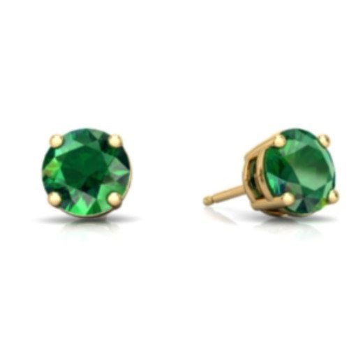 Gold Filled Green CZ Stud Earrings Round Brilliant Cut Basket Set Rhodium 2 1/2 ct./pr Image 2