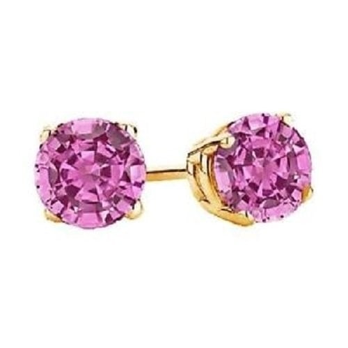 Gold Filled 7mm Pink CZ Stud Earrings Round Brilliant Cut Basket Set Rhodium 2 1/2 ct./pr Image 1