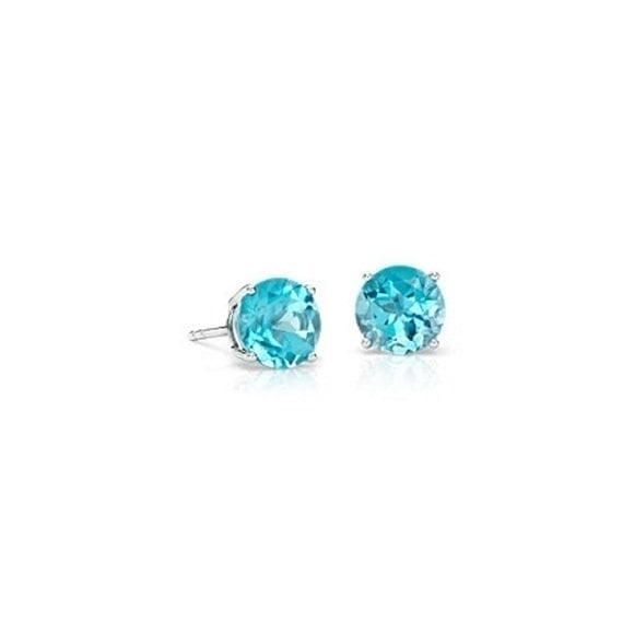 Silver Plated7mm Sky Blue CZ Stud Earrings Round Brilliant Cut Basket Set Rhodium 2 1/2 ct./pr Image 1