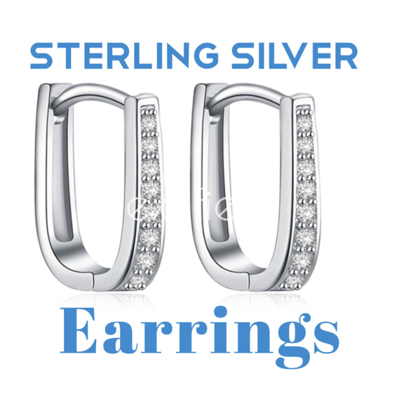 Trendy Sterling Silver Oval CZ Hoop Earrings Image 1